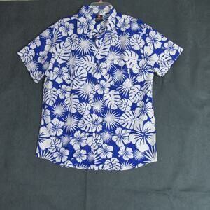 Southpole Shirt Men Large Blue White Tropical Button Short Sleeve Hawaiian Camp